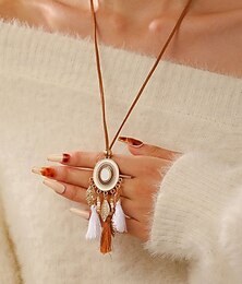 economico -collana boho con nappe da donna con cordino in pelle e ciondolo acchiappasogni - perfetta per festival e stile bohémien