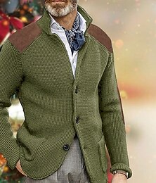 abordables -Homme Gilet Cardigan Cardigan épais Chandails de Noël A côtes Tricoter Découpé Boutonner Poches latérales Plein Mao Guêtres Moderne contemporain Casual Usage quotidien Vêtement Tenue Automne Hiver