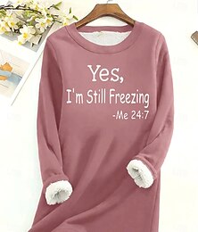 olcso -Női pulóver meleg pizsamával fleece bélésű sherpa betűs utcai laza bolyhos kényelmes kerek nyakú hosszú ujjú felső mikroelasztikus ősz és tél kényelmes lélegző puha anyag