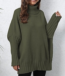 economico -Per donna Felpa Informale Morbido Colore puro A coste A collo alto Lavorato a maglia Manica lunga Top regolari Maglia Esterno Giornaliero Fine settimana Blu marino Verde Autunno Inverno