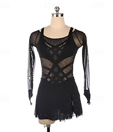 economico -Vestito da pattinaggio artistico Per donna Da ragazza Pattinaggio sul ghiaccio Vestiti Nero Collage Foro per pollice Retato Elastene Elasticizzato Addestramento Da allenamento Professionale Vestiti