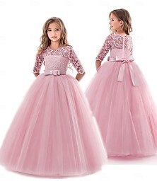 billiga -Barn Flickor Flower Girl Klänning Klänning Solid färg Bröllop Fest Pegeant Rosett Vintage Prinsessa Polyester Maxi Rosa prinsessaklänning Vit Rodnande Rosa Rubinrött