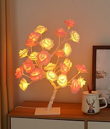 abordables -Lampe lampe à roses LED lampe de bureau pour mariage anniversaire lumière de nuit pour maison chambre alimentée par USB décoration amovible