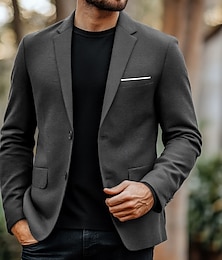 abordables -Chaqueta blazer para hombre, chaqueta deportiva, gris oscuro, chaqueta formal para invitados a bodas, moda diaria, informal, para todas las estaciones, mezcla de poliéster y algodón, blazer de un