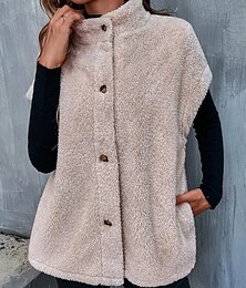 voordelige -Dames Winterjack Straat Alledaagse kleding Vakantie Herfst Winter Normaal jas Normale pasvorm Houd Warm Ademend Casual Jacks Mouwloos niet-afdrukken Effen Kleur Verstelbaar Beige