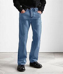 preiswerte -Herren Jeans Einfarbig Volle Länge Outdoor Urlaub Lässig Vintage Mode Blau Leicht Blau Mikroelastisch