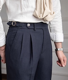 cheap -Men's Graduation Dress Pants Naples Trousers Trousers Chinos Buttons Pocket Solid Color Comfort Formal Party Work Fashion Classic Style Black Dark Blue Micro-elastic