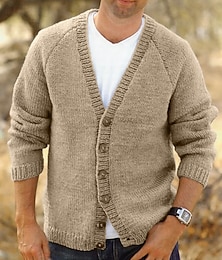 ieftine -Bărbați Rochie Pulover Pulover Cardigan Pulover tricotat Striat Tricotat Regulat Butonul sus Culoare solidă În V Modă Clasic Purtare Zilnică Dată Îmbrăcăminte Primăvară Toamna iarna Albastru regal