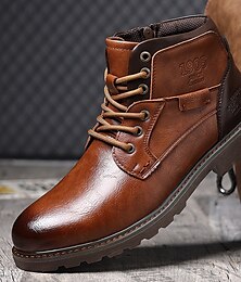 levne -pánské vintage hnědé kotníkové boty z umělé kůže – klasický šněrovací design s robustní podrážkou pro práci i běžné nošení