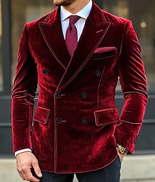 economico -Per uomo Giacca Blazer Natale Vintage Velluto Tinta unita Blazer Rosso Viola Taglio standard Doppiopetto a sei bottoni