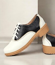 levne -Dámské retro dvoubarevné oxfordské boty brogue z 20. let 20. století, vintage ploché boty se šněrováním z umělé kůže pro každodenní nošení a outfity inspirované stylem Gatsby