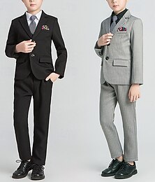 halpa -4 osainen Sormuspojan puku Poikien Lapset Puku Muodollinen puku Blazer & liivi & housut & solmio Muodollinen Juhla Ystävänpäivä Muoti Tyylikäs Raita Tasku Musta Harmaa Polyesteri