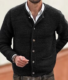 preiswerte -Herren Strickjacke Kurzer Pullover Strickpullover Gerippt Stricken Normale Oberteile Tasche Knöpfe Einfach Kragenlos Mode Klassisch Urlaub Alltagskleidung Bekleidung Herbst Winter Schwarz Marineblau
