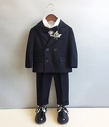 levne -6 kusů Oblek pro mládence Chlapecké Děti Oblek Formální oblek Blazer & Vesta & Kalhoty & Brož & Kravata Košile a kalhoty Formální Párty Valentýna Módní Chladný Proužek Kapsy Černá Polyester