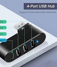 رخيصةأون -موزع USB 3.0 مزود بـ 4 منافذ وموزع USB وموسع ومحول متعدد المنافذ مع 3 منافذ USB ومنفذ طاقة/بيانات USB C واحد لأجهزة الكمبيوتر المحمولة