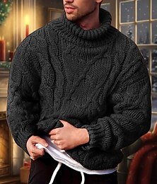 preiswerte -Herren Rollkragenpulli Pullover Gedrehtes Grobstricken Stricken Strick Feste Farbe Rollkragen Stilvoll Basic Täglich Festtage Bekleidung Herbst Winter Schwarz Armeegrün S M L