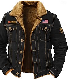 billiga -broderad fleecejacka herr cargo jacka merican us flagga tryck turndown krage långärmad militär taktisk jacka vintage termisk varm vinter ytterkläder flera fickor knapp fram bomullsjacka