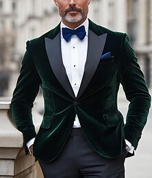 economico -Giacca blazer vintage in velluto per uomo blazer tinta unita taglia standard verde