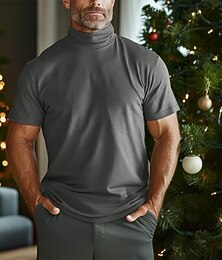 halpa -Miesten T-paita Turtleneck paita Lyhythihainen Stand-kaula-aukko Kesä Kevät Syksy Tavallinen Muoti Vapaa-aika Mukava Perinteinen Loma Katu Pyhäpäivä Musta Valkoinen Harmaa Top T-paita miehille