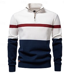 preiswerte -Herren Pullover Strickware Gerippt Stricken Normale Oberteile Umlegekragen Alltagstauglich Bekleidung Frühling & Herbst Weiß Grün S M L