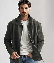 abordables -Hombre Chaqueta de Punto Jersey con cremallera Tejer Cremallera Color sólido Collar de Peter Pan Prendas de punto Elegante Entrenamiento Navidad Ropa Otoño Invierno Ejército verde Negro S M L
