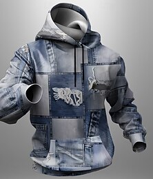 abordables -Hombre Vaqueros Sudaderas Sudadera Abrigos Sudadera con capucha Cuello Barco Moda Impresión 3D Festivos Ropa de calle Azul Piscina Correa Otoño Invierno Diseñador