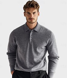 economico -Per uomo Maglione polo Maglia Cardigan con Bottoni Tinta unica Colletto Polo Maglieria Elegante Scuola Formale Abbigliamento Autunno Inverno Nero Blu marino S M L