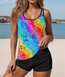abordables -Maillots de bain pour femmes Tankini 2 pièces maillot de bain boy leg sans dos vêtement de plage de vacances ombre en U sans manches