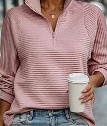 economico -felpa da donna casual strutturata semplice strada abbigliamento quotidiano dolcevita cerniera manica lunga bianco rosa grigio autunno inverno