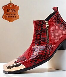levne -pánské červené kotníkové boty z hadí kůže s kovovou tužinkou – odvážný módní výraz na večírky a akce