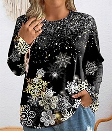 economico -top taglie forti da donna t-shirt stampa fiocco di neve manica lunga girocollo casual quotidiano autunno inverno nero