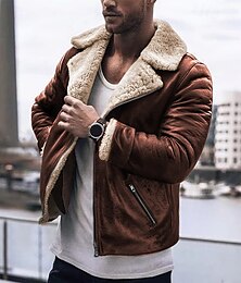 economico -Per uomo Giacca di pelle sintetica Giacca in pile Giacca in sherpa Giornaliero Da mare Tenere al caldo Tasche Vello Autunno inverno Liscio Di tendenza Streetwear Bavero Standard Nero Marrone Verde