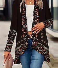 abordables -Mujer Chaqueta casual Exterior Calle Ropa Cotidiana Verano Primavera Regular Abrigo Ajuste regular Mantiene abrigado Transpirable Elegante Casual Chaquetas Manga Larga Floral Estampado Negro Verde