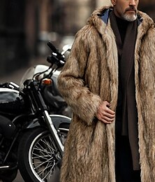 billiga -Herr Vinterjacka Fleece-jacka Fuskpälskappa Dagligen Semester Håller värmen Håller värmen Fleece Höst vinter Plysh Elegant Punk Huva Lång Svart Vit Brun Jacka