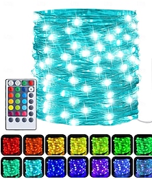billige -LED-strenglys usb-drevne 5m-50leds/10m-100leds/12m-120leds flerfargede eventyrlys fargeskiftende, 4 moduser vanntette kobbertrådlys med fjernkontroll for innendørs hagefest
