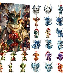 ieftine -Calendar Advent 2025 cu Dragon Cartoon pentru Sărbători Colectibil Ornament Suspendat Drăguț 2D Decorațiuni pentru Pomul de Crăciun Pendule Distractive din Acrilic pentru Interiorul Mașinii și Pereți