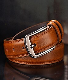 abordables -Cinturón de cuero genuino para hombre con hebilla de metal clásica: accesorio duradero y elegante para uso informal y formal