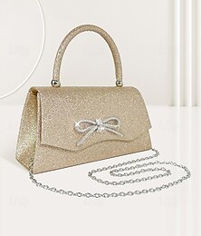economico -elegante pochette da sera con glitter scintillanti da donna con fiocco di strass - perfetta per matrimoni e feste