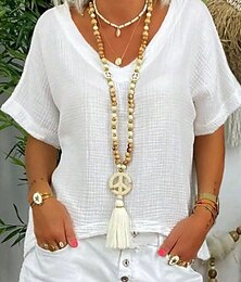 economico -Per donna Camicie ispirate al lino Maglietta Semplice Moda Moderno Casual Manica Corta Scollo a V Top Regolari Quotidiano Weekend Bianco Estate Primavera