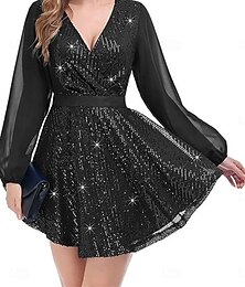 olcso -Női Mini ruha Fekete ruha Flitteres ruha hétköznapi ruha Blézer ruha Alkalmi Parti Utca Estély Normál Sima Hosszú ujj V-alakú Fekete Ősz Tél