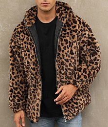 economico -Per uomo Giacca invernale Giacca in pile Pelliccia sintetica Giornaliero Da mare Tenere al caldo Tasche Vello Autunno inverno Leopardato Di tendenza Streetwear Con cappuccio Standard Giallo Blu Verde