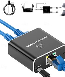 economico -splitter gigabit ethernet 1 a 2 splitter internet ad alta velocità 1000mbps splitter lan 1 in 2 out con cavo di alimentazione usb splitter rj45 per cavo cat5/5e/6/7/8