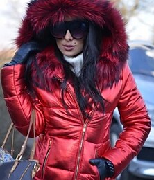 preiswerte -Damen puffer jacket Casual Täglich Herbst Winter Standard Mantel Urlaub Modisch Jacken Langarm Patchwork Rote