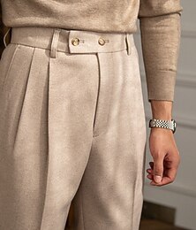 abordables -Homme Pantalons Dress Pants works Pantalon Naples Chinos Avec Poches Boutons Couleur Unie Confort Formel Soirée Travail Mode Style Classique Gris foncé Abricot Micro-Élastique