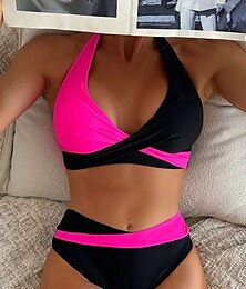 abordables -Maillots de bain femmes Bikini 2 pièces Maillot de bain dénudé Sans dos Vacances Plage Couleur unie Col halter Sans manches