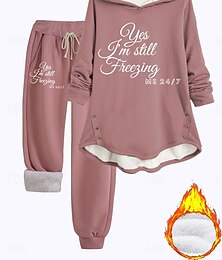 abordables -Conjunto de Pijamas de 2 Piezas para Mujeres de Pana de Manga Larga Top y Pantalón Print de Texto Comodidad Casual Ropa de Casa con Cordón Sólido Acogedor Invierno