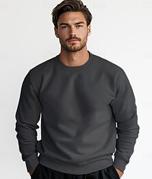economico -Per uomo Maglia Nero Grigio scuro Girocollo Semplice Casuale Quotidiano Sportivo senza stampa Essenziale Atletico Autunno Inverno Abbigliamento Felpe con cappuccio Felpe Manica Lunga
