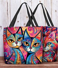 voordelige -kleurrijke kattenkunsttas voor dames - levendige en stijlvolle milieuvriendelijke schoudertas voor dagelijks gebruik