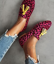 economico -mocassini da donna con stampa leopardata rosa e nappa gialla: scarpe slip-on audaci ed eleganti per un look trendy e di tendenza