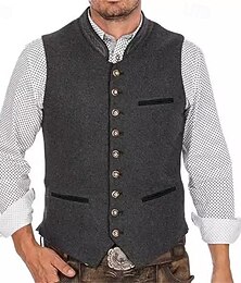 זול -בגדי ריקוד גברים וסט Gilet יומי פגישה (דייט) חופשה אופנתי יום יומי קיץ & אביב כפתורים כיס פוליאסטר נוח אחיד חזה יחיד כפתור יחיד עומד רגיל אפור אֵפוֹד